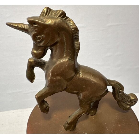 Vintage Brass Unicorn Figurine With Round Base 5" Tall Plays Beethoven Fur Elise - Picture 4 of 7